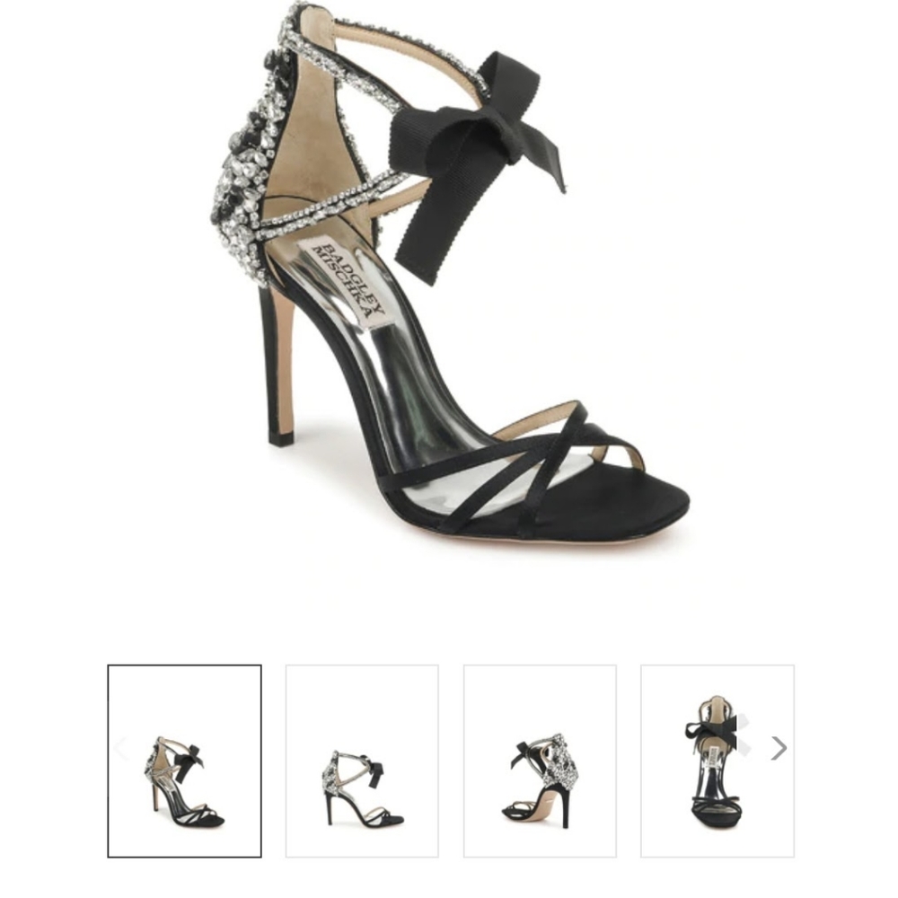 Badgley Mischka size 10 women's black satin embellished heels
